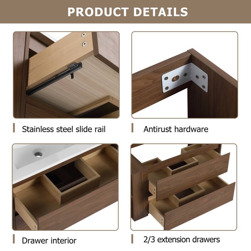 Bathroom Vanity With Sink In 30/36 Inch, Floating Bathroom Vanity With Soft Close Drawers and adjustable shelves