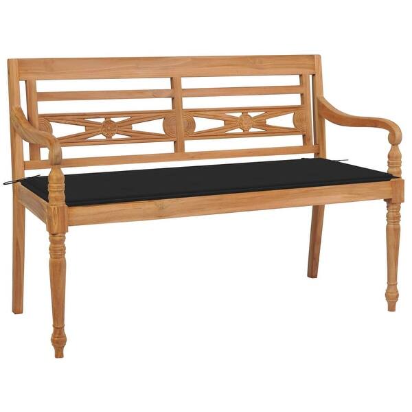 slide 2 of 8, vidaXL Batavia Bench with Black Cushion 44.1" Solid Teak Wood - 47.2" x 20.3" x 33.1"