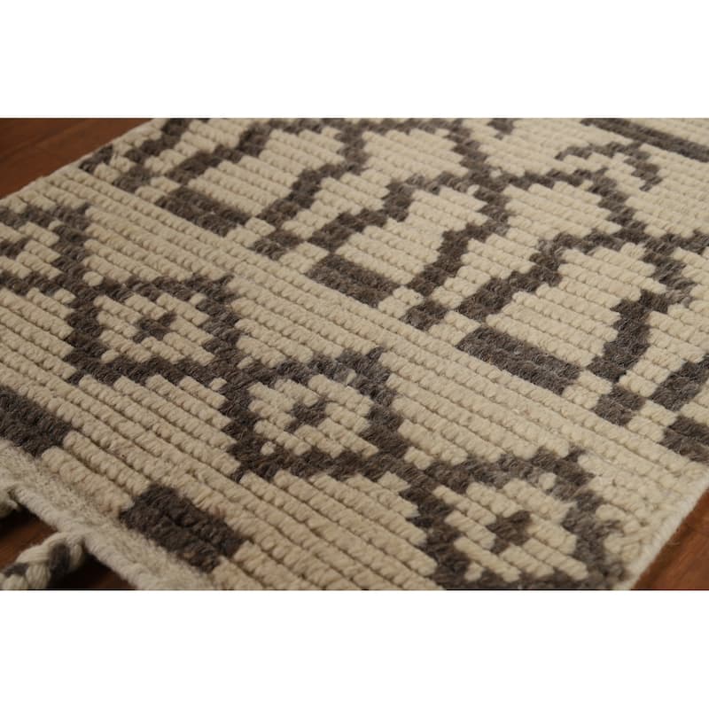 Striped Moroccan Indian Accent Rug Hand-Knotted Wool Carpet - 2'0"x 3'0"