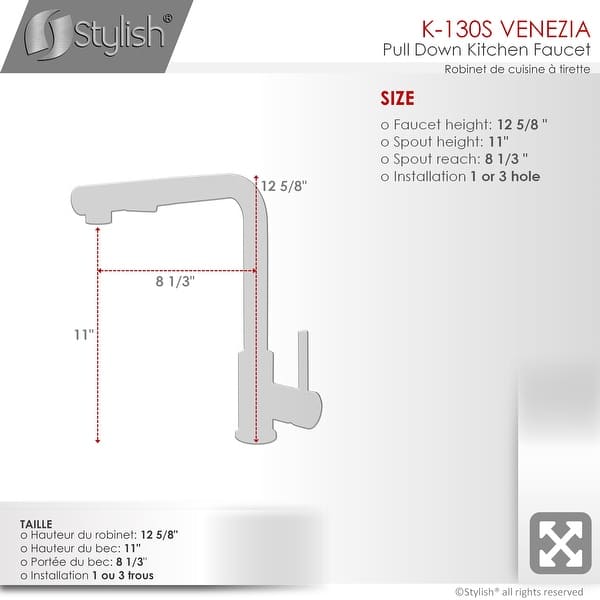 STYLISH Stainless Steel Single Handle Pull Down Faucet with Soap Dispenser - Brushed Stainless Steel