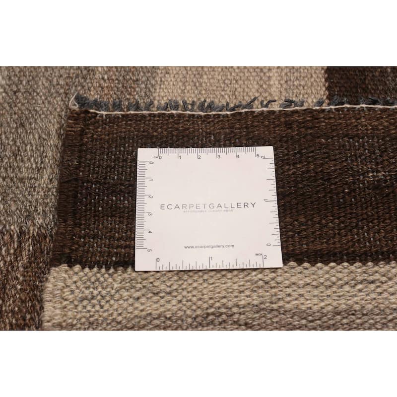 ECARPETGALLERY Flat-Weave Boho Brown Wool Kilim - 9'0 x 12'4