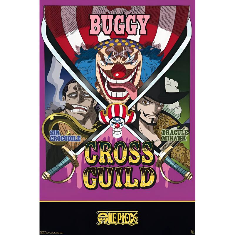 One Piece - Cross Guild BUGGY, Sir Crocodile, Dracule Mihawk Art Poster - 24 x 36 Inch