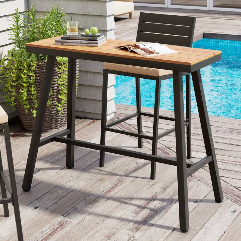 Outdoor Patio Bar Table Bistro Dining Table - Brown, 37.01" H x 42.91" W x 15.55" D