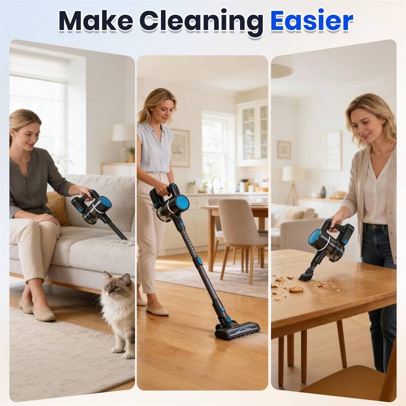 Cordless Vacuum Cleaner, Stick Vac, Powerful Suction, Rechargeable, Lightweight, and Versatile for Carpet, Hard Floor, Pet Hair