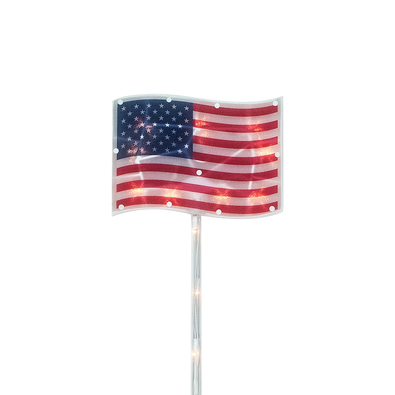 4ct Patriotic American Flag 4th of July Lawn Stakes Clear Lights
