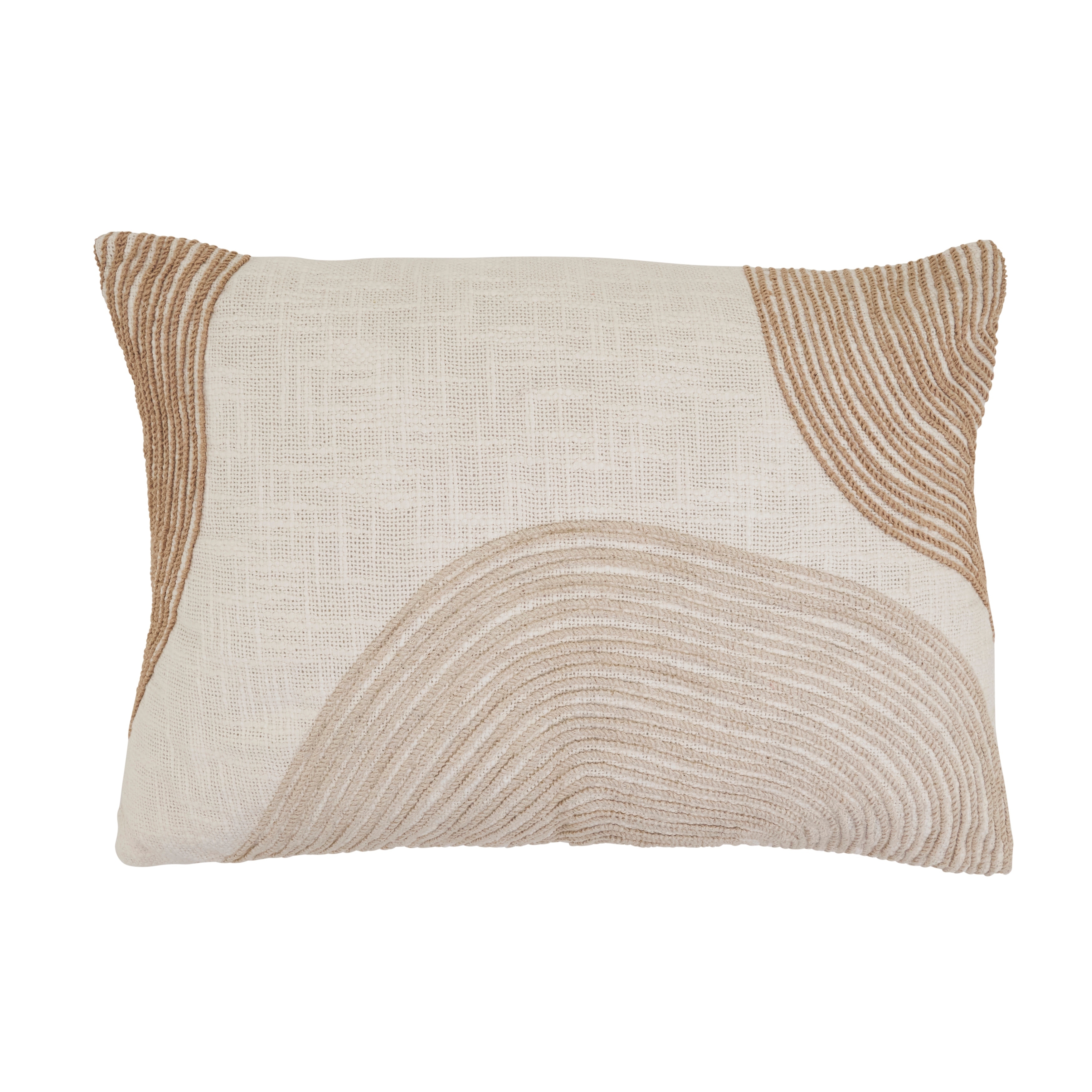 Textured Arch Throw Pillow - Modern Woven Pillow with Curved Embroidered Detail and natural Contemporary Design.