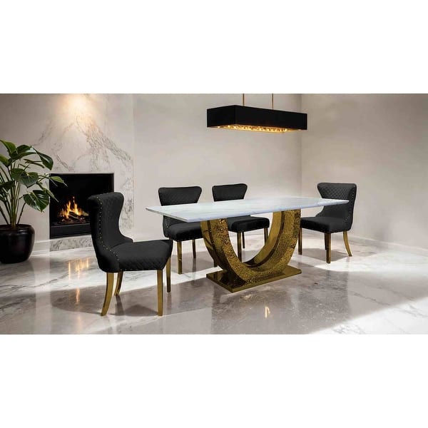 Modern Luxury Dining Set Table and Black Upholstered Chairs - Bed Bath ...