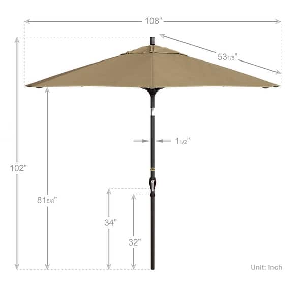 dimension image slide 11 of 20, Pompano 9ft Crank Lift Push Button Tilt Round Patio Umbrella by Havenside Home, Base Not Included