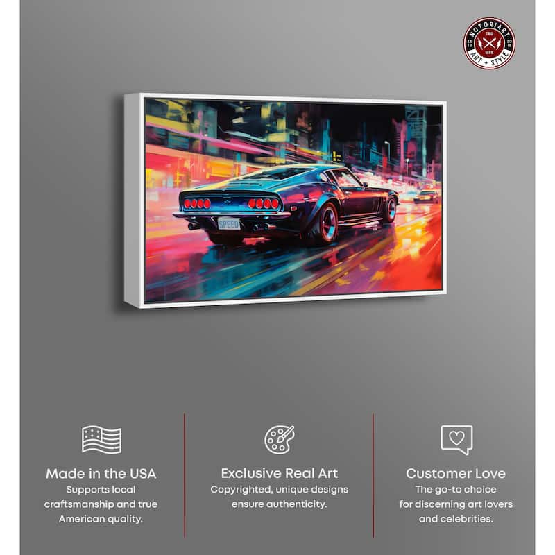 Notoriart Classic Night Drive Framed Car 1 Piece Canvas Wall Art