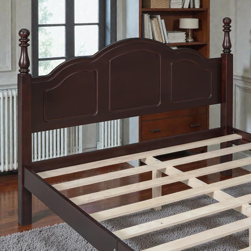 Retro Wood Platform Bed Frame with Headboard, Full Queen Bed with Wooden Slat Support, No Box Spring