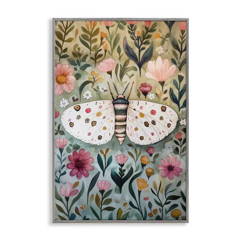 Stupell Flower Speckled Moth Wings Framed Giclee Art Design By The Dutch Lady - 12 x 18 - Grey