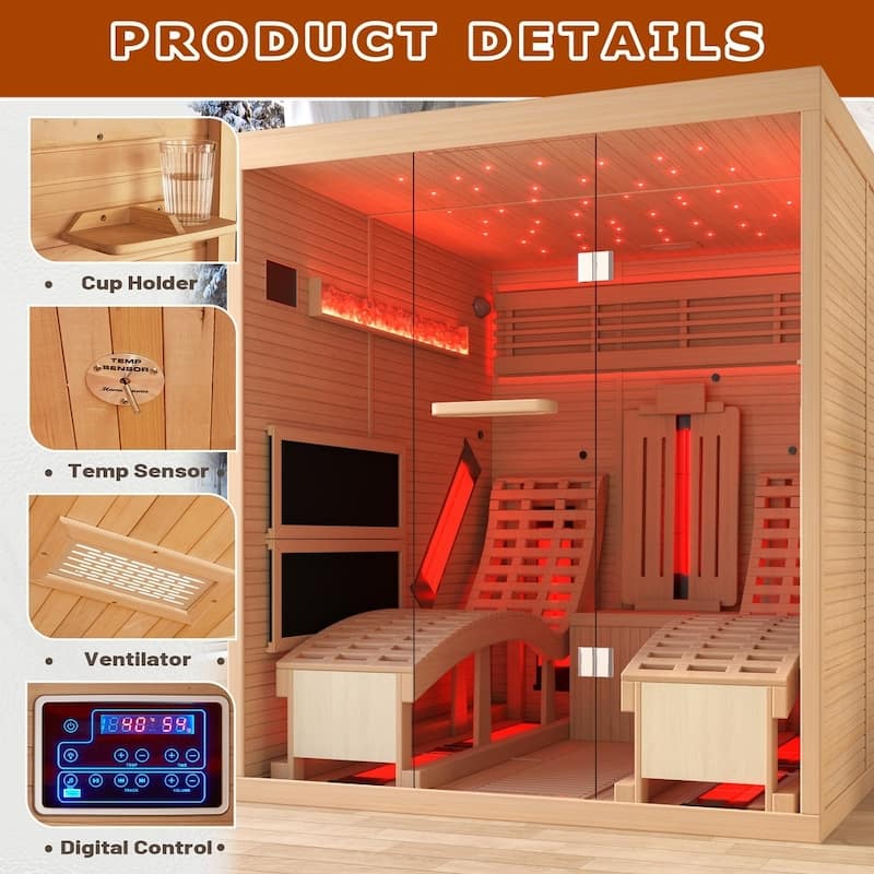 EROMMY up to 3 Person Infrared Sauna with 15-Minute Warm-Up Heater Tube and Carbon Plate