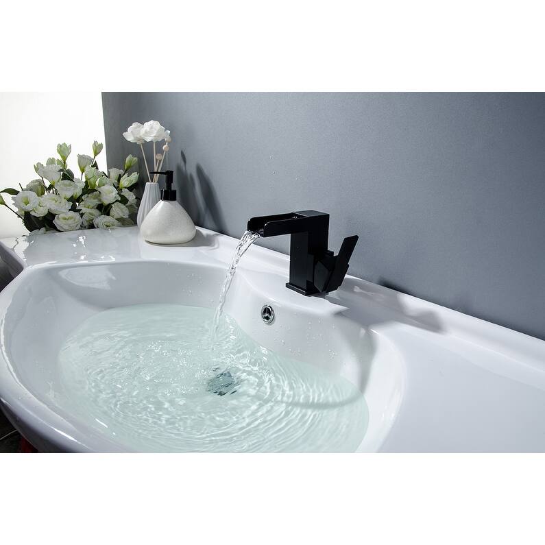 Square Waterfall Single Handle Bathroom Sink Faucet in Matte Black