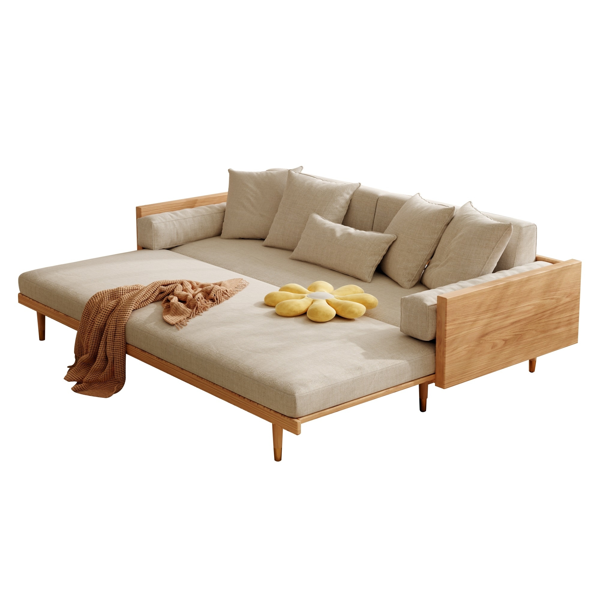 JASIWAY Modern Retractable Solid Wood Sleeper Sofa Bed - Overstock