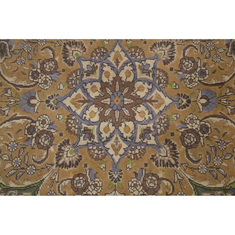 Hand Knotted Oriental 100% Wool Carpet Traditional Floral Greys & Charcoal Tabriz Area Rug - 12' 8'' X 9' 4''