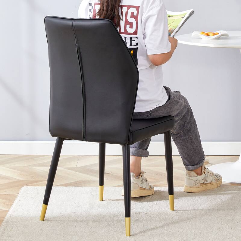 Roomfitters PU Dining Chairs with Patterned Backrest and Black Metal Legs, Upholstered Modern Set of 8 for Dining