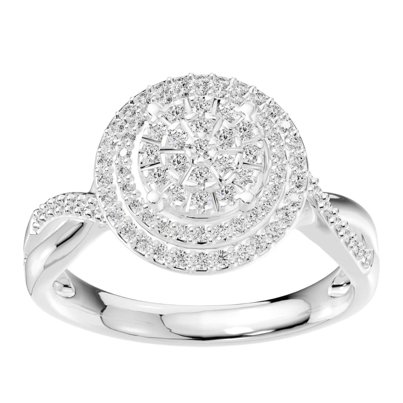 AEON Radiant Aura Round 0.50ct Lab Grown Diamond Cluster Double Halo Ring - 4 - White