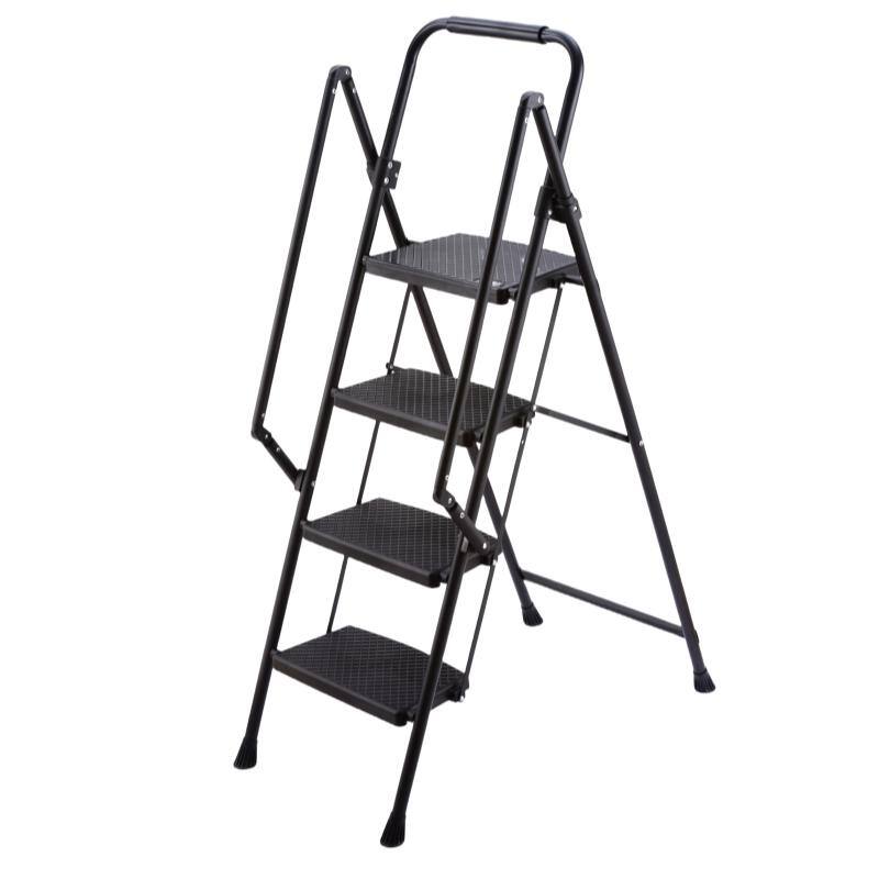 Anmytek 4 Step Folding Ladder with Wide Anti Slip Pedals and Safety Handrail Sturdy Steel Step Stool for Home and Office - Black