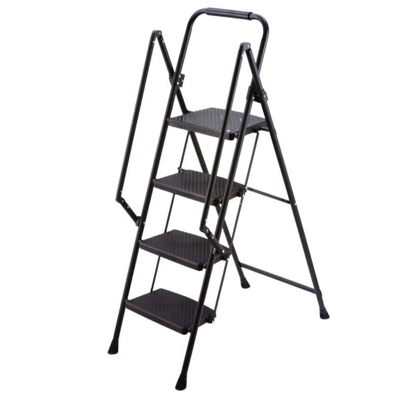 Anmytek 4 Step Folding Ladder with Wide Anti Slip Pedals and Safety Handrail Sturdy Steel Step Stool for Home and Office