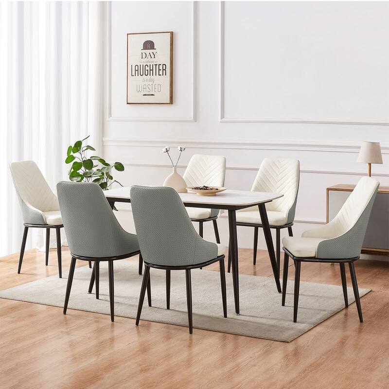 Faux Leather Upholstered Dining Chairs with Woven Back, Set of 2 - 18.11"W x 21.26"D x 36.61"H