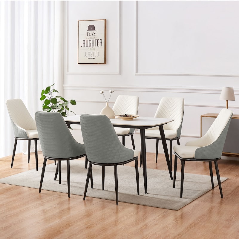 Faux Leather Upholstered Dining Chairs with Woven Back, Set of 2 - 18.11"W x 21.26"D x 36.61"H