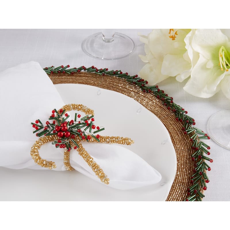 Festive Flair Beaded Candy Cane Napkin Ring (Set of 4)
