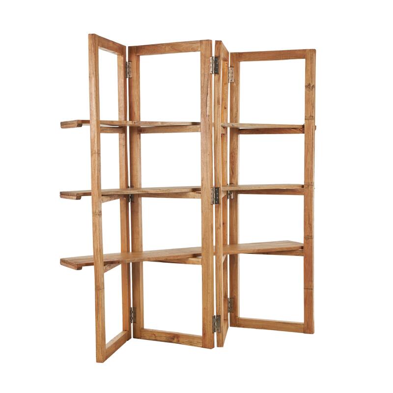 Wood Handmade Folding 3 Shelf Shelving Unit with Silver Metal Hardware - Brown - Roche River Decor - 22"W x 63"L x 71"H