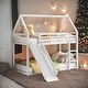 preview thumbnail 17 of 26, Modern Black Twin Over Twin House Bunk Bed With Convertible Ladder and Slide