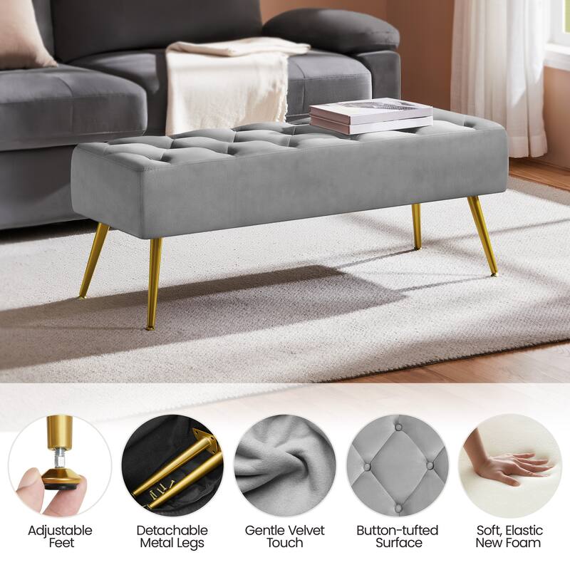 Yaheetech Upholstered Footstool Velvet Ottoman Button-Tufted Table Bench - 45"×16"×17"