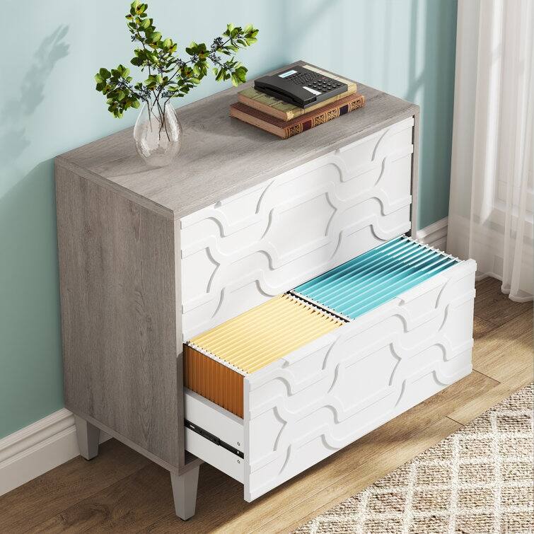 2-Drawer Lateral File Cabinet for A4/Letter/Legal Size, White & Grey Office Storage Cabinet Printer Stand