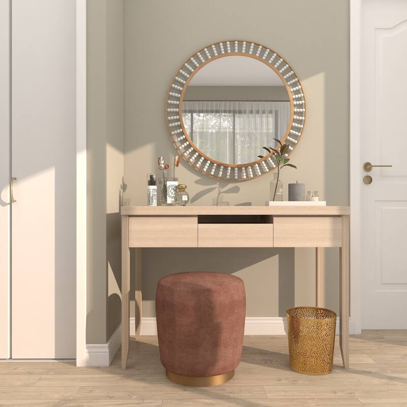 CosmoLiving by Cosmopolitan Gold Metal Small Waste Bin with Laser Carved Floral Design - 9 x 9 x 10