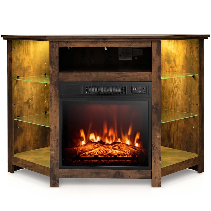 Costway Fireplace TV Stand with Led Lights & 18'' Electric Fireplace - See Details - Brown