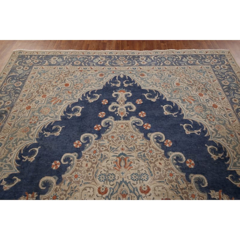 Blue Tabriz Persian Vintage Area Rug Handmade Wool Carpet - 9'9" x 12'9"