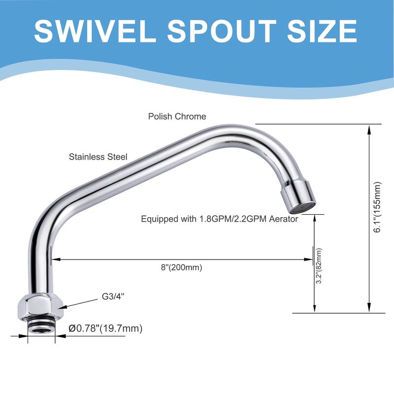 WOWOW Commercial Faucet Swivel Spout Replacement in Polished Chrome