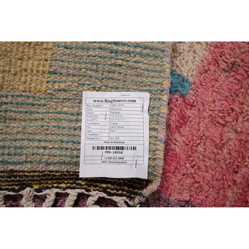 Geometric Moroccan Oriental Area Rug Handmade Multi-Color Wool Carpet - 7'1" x 10'3"