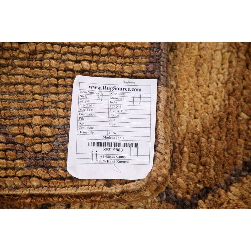 Floral Gold Oriental Area Rug Handmade Jute Carpet 3'0" x 5'2" Bed