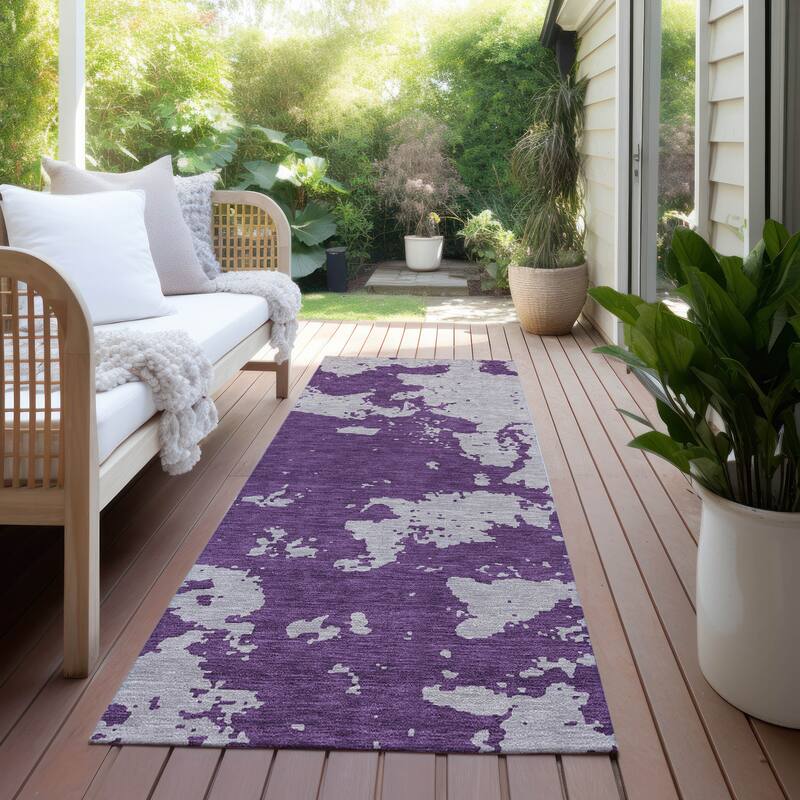 Machine Washable Indoor/ Outdoor Chantille Abstract Rug - Purple - 2'3" x 7'6"
