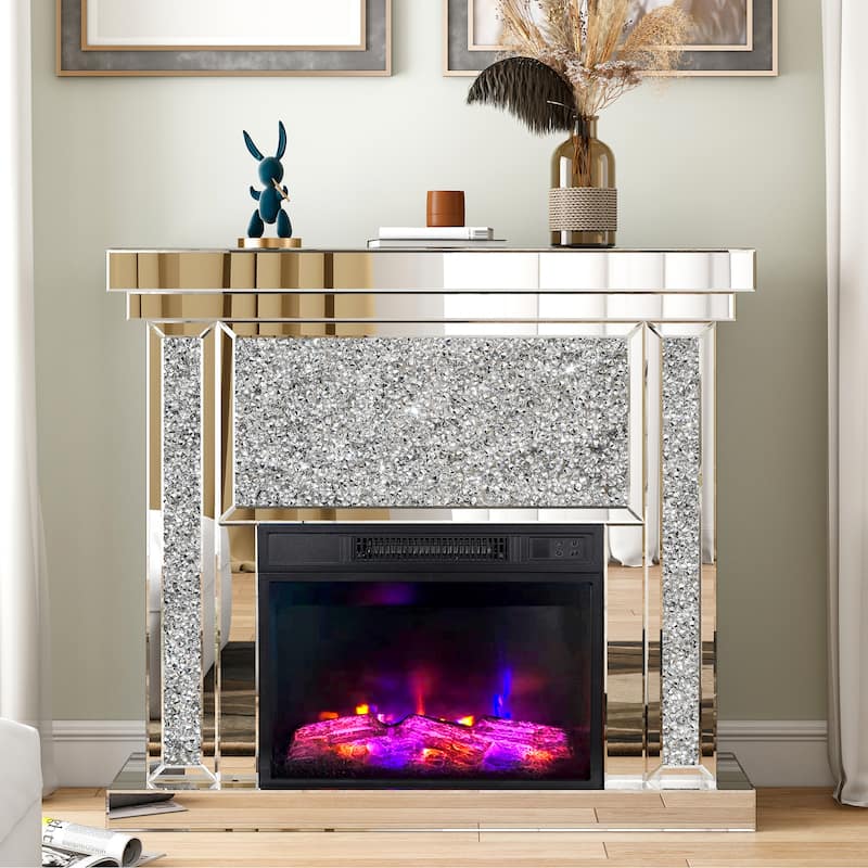 Modern 43.3" Electric Fireplace, with Mirrored Mantel
