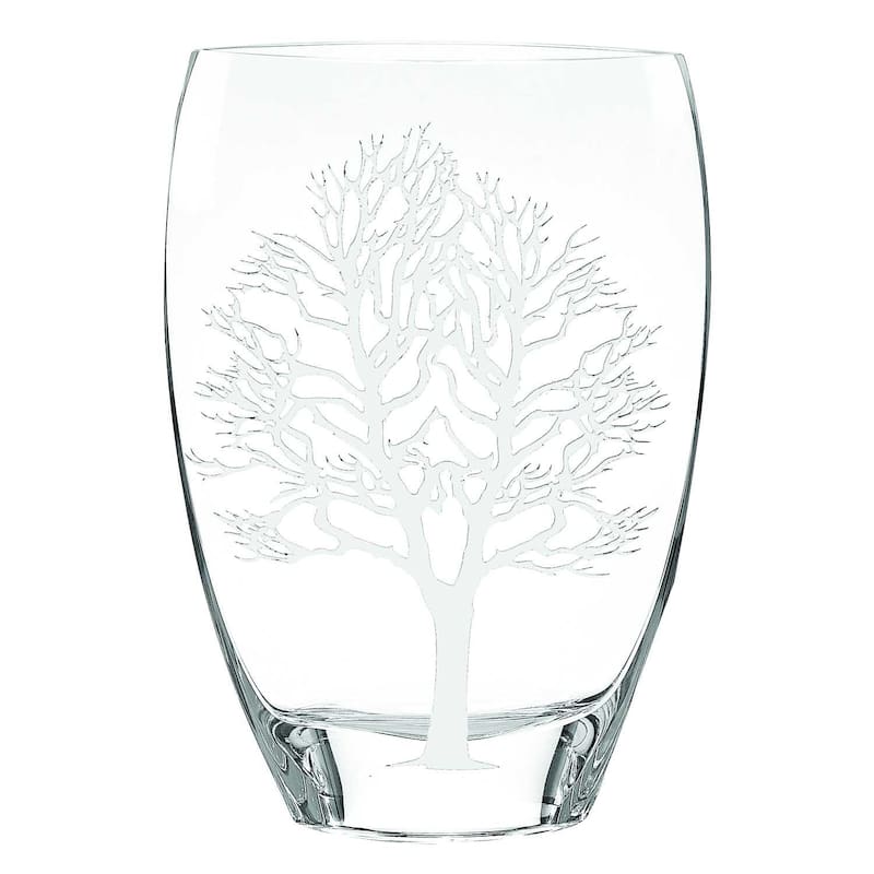 HomeRoots 12" Clear And White Tree Of Life Oval Lead Free Crystal Table Vase