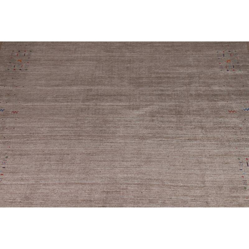 Brown Gabbeh Oriental Area Rug Hand-Knotted Silk Carpet - 8'11" x 11'8"