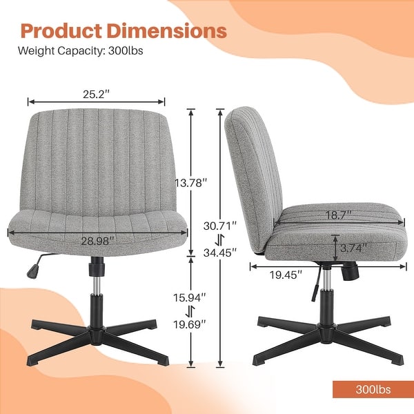 dimension image slide 8 of 10, Desk Chairs. Cross Legged Office Task Armless Wide Vanity Makeup Chair Computer Chairs for Home Office