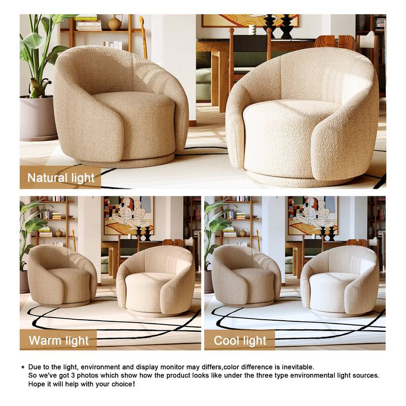 34" Wide 2 Set Velvet/ Boucle Barrel Swivel Chair