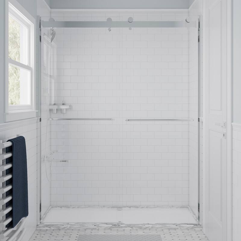 Seawin Verona Light Bypass Frameless Sliding Glass Shower Door 44 - 48 in. W x 76 in. H 1/4 in. (6 mm) Clear Tempered Glass - Polished Chrome
