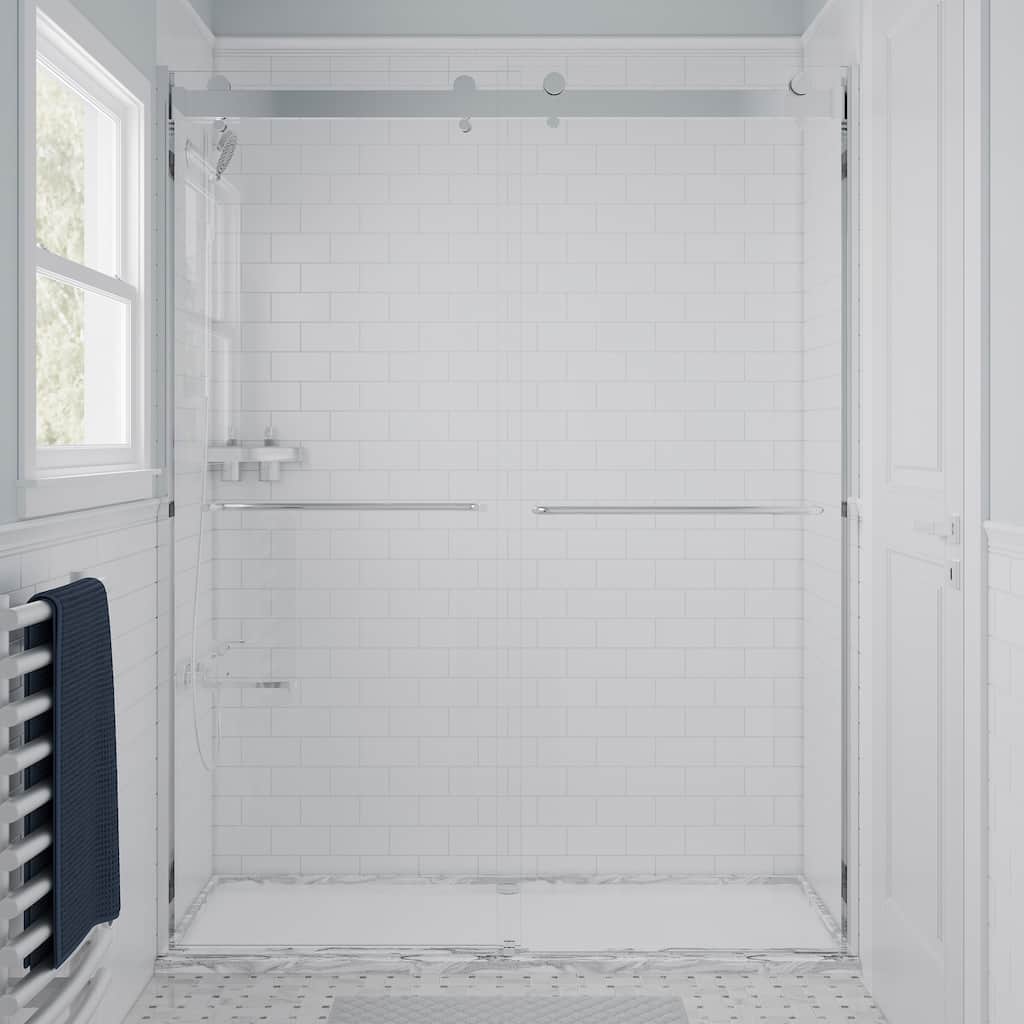 Seawin Verona Light Bypass Frameless Sliding Glass Shower Door 56 - 60 in. W x 76 in. H 1/4 in. (6 mm) Clear Tempered Glass