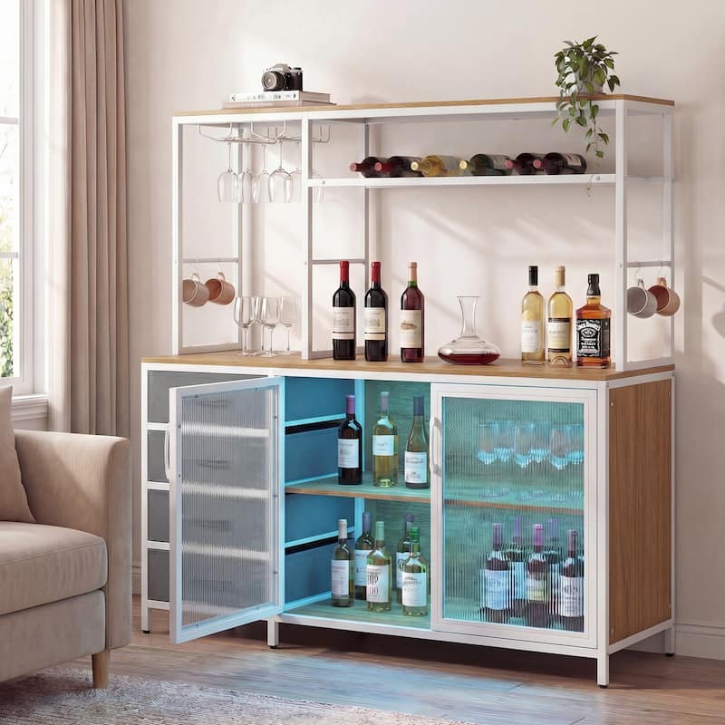 Gymax Sideboard Buffet Cabinet w/ LED Lights 55'' Coffee Table w/