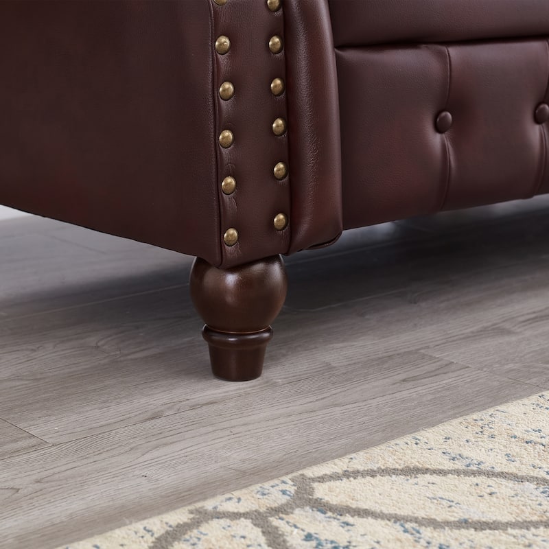 Chesterfield Sofa Classic Tufted Technical Leather Lounge Couch with Hidden Storage, Nailhead Trim and Pillows, for Living Room