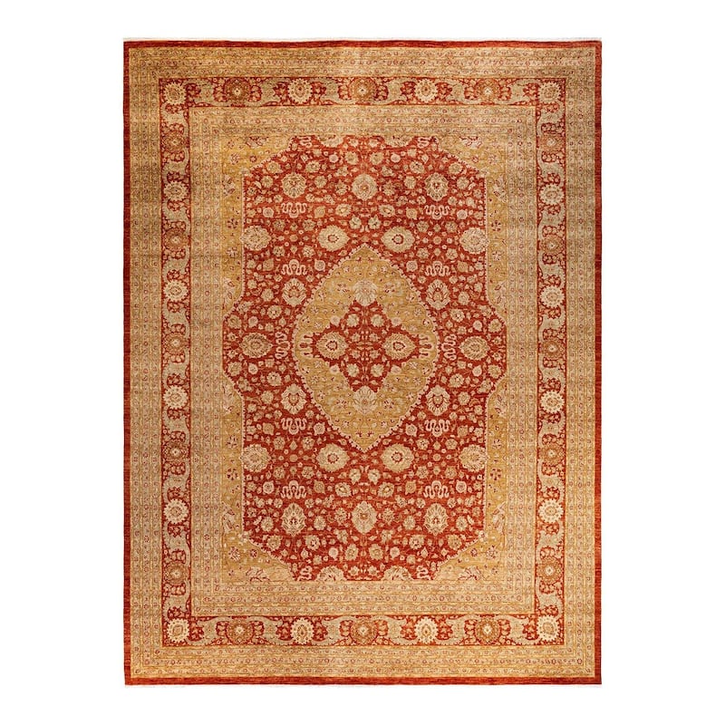 Overton Hand Knotted Wool Vintage Inspired Modern Contemporary Eclectic Red Area Rug - 9' 10" x 13' 0"