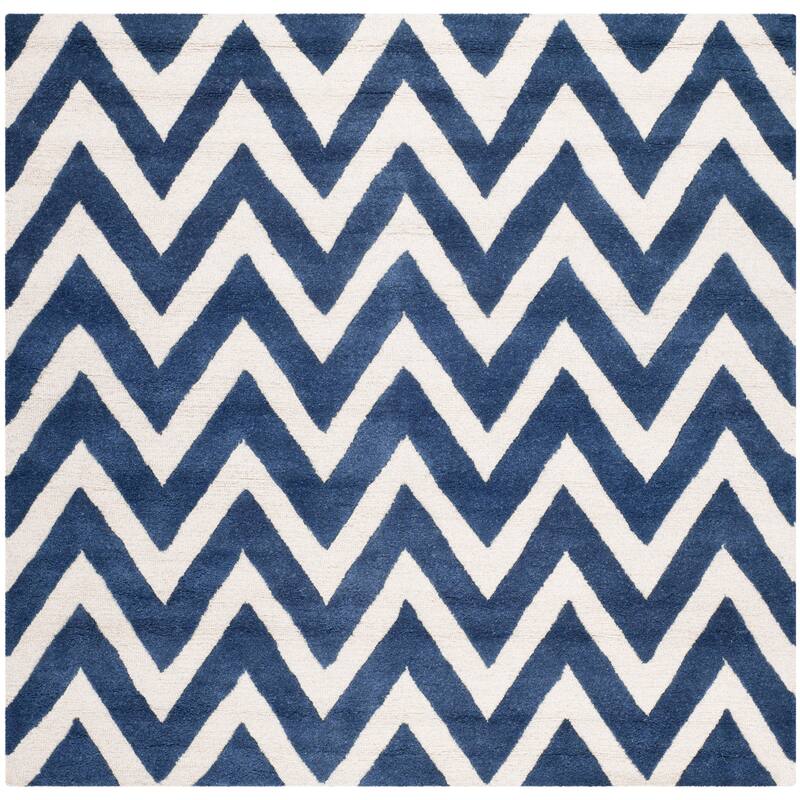 SAFAVIEH Handmade Cambridge Hicran Modern Moroccan Wool Rug - 8' Square - Navy/Ivory