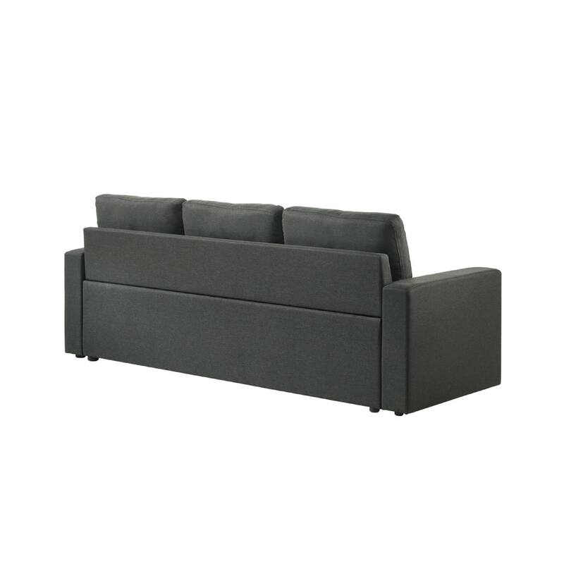 Biry Pull Out Sleeper Sofa Bed, Tufted Cushions, Dark Gray Fabric