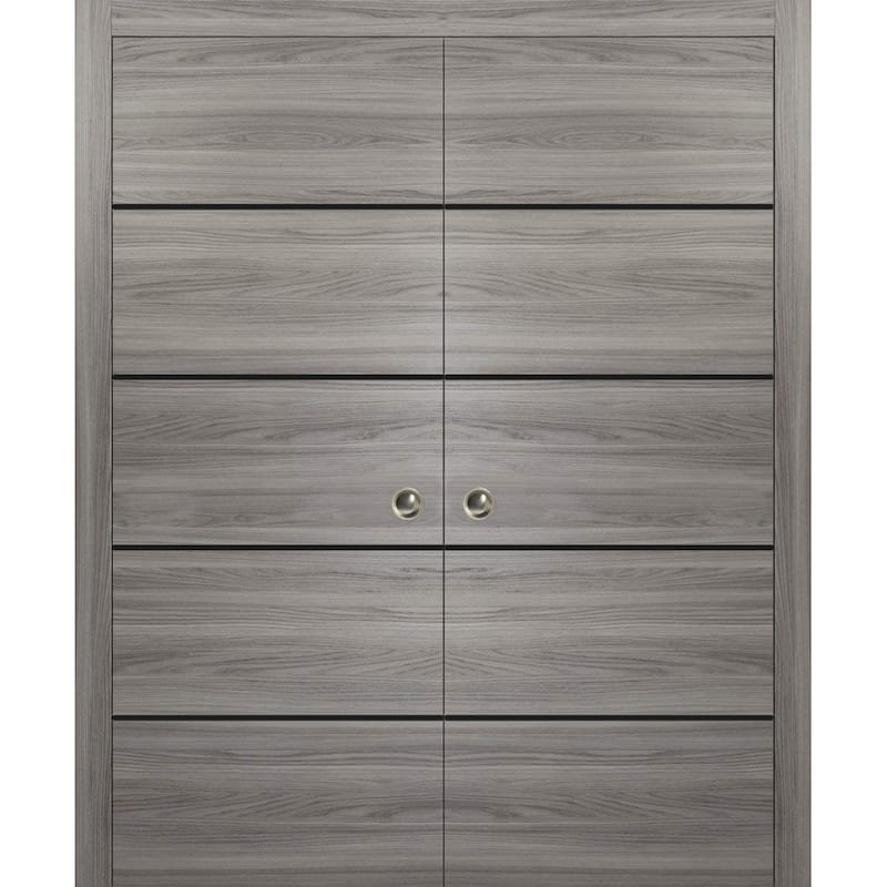 French Double Pocket Doors 36x80 Planum 0015 Ginger Ash Kit Trims Rail - 64" x 80" ( 2* 32x80)